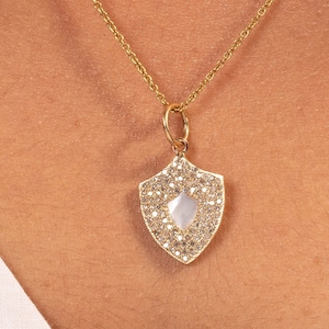 Mother Of Pearl Pendant/Diamond Accented/Pearl Medallion Pendant/Delicate Pearl Pendant/Unique Pendant/Valentine Gift For Her/Fine Jewelry