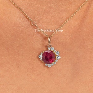 Natural Ruby & Diamond Halo Pendant/Diamond Necklace/14k Rose Gold/Pendant with Chain/Minimalist Jewelry/July Birthstone/Thanksgiving Gift