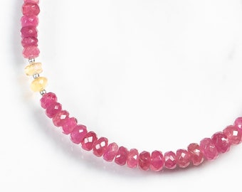 Pink Tourmaline & Opal Necklace, Tourmaline Silver Filled Handmade Beaded Necklace, Opal Jewelry, Gold Choker Necklace Handmade Jewelry