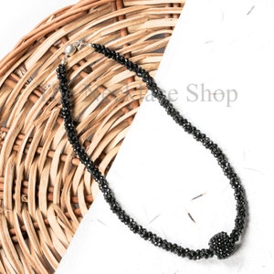 High Quality Black Spinel Faceted Round Beads Necklace, Best Quality Silver Choker Gemstone Necklace, Natural Gemstone Beaded Necklace