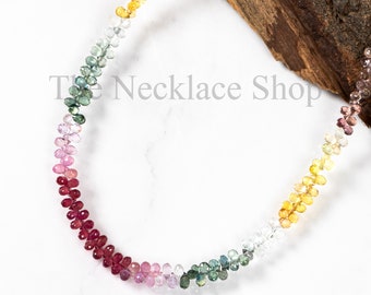 Top Quality Natural Multi Sapphire Beaded Necklace, Charm Choker Set Jewelry, Handmade Multi Sapphire Silver Necklace For Anniversary Gift