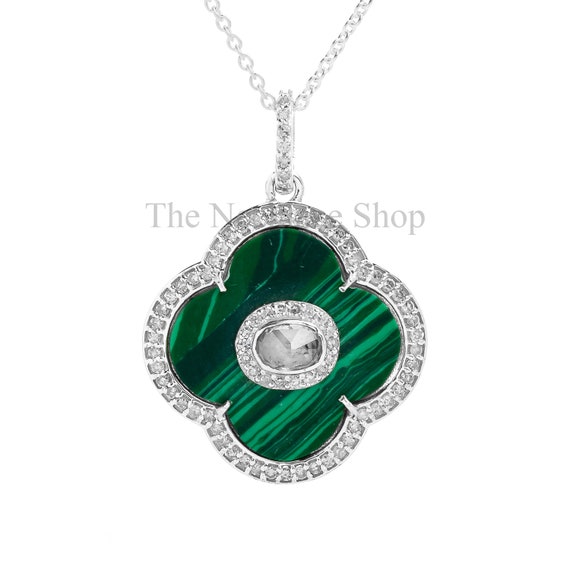 Green Malachite Clover Charm Necklace In Pure Silver For Women – YANA SILVER