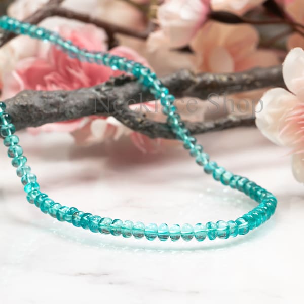 AAA Apatite Smooth Rondelle Necklace, Rondelle Necklace, Apatite Gemstone Necklace, Beaded Necklace, Apatite Necklace, Apatite Beads, Gifts