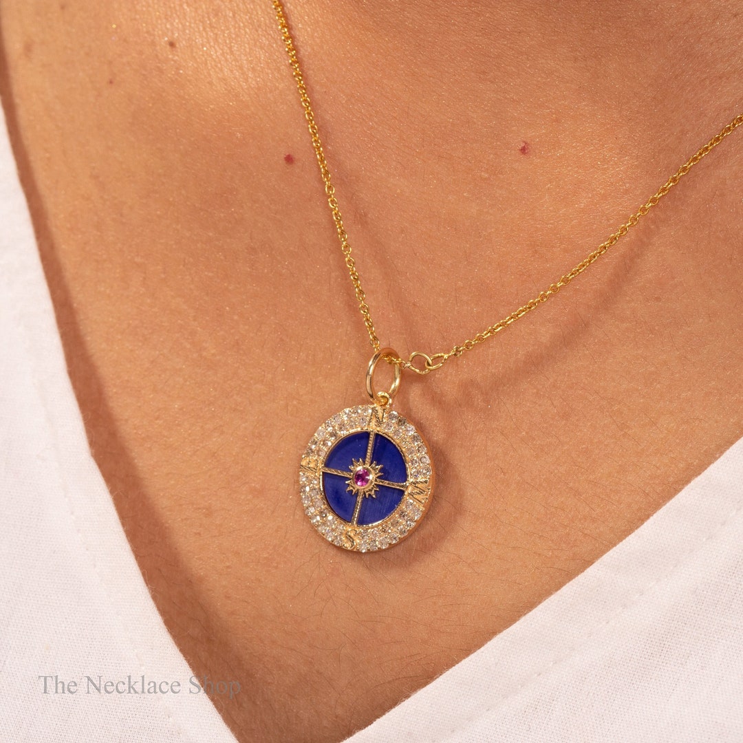 Lapis Lazuli Pendant Necklace/ruby & Diamond Accented Round Pendant
