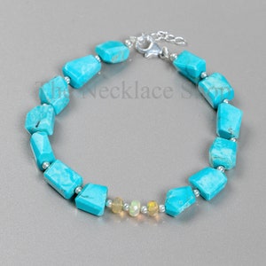 Genuine Turquoise Sterling Silver Beaded Bracelet, Handmade Opal Gold Jewelry, Best Friend Gifts, December Birthstone Jewelry, Blue Bracelet