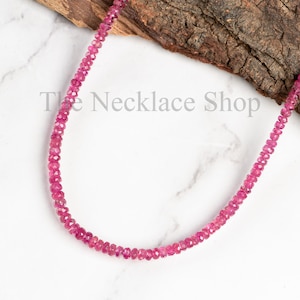 Unique Pink Tourmaline Faceted Rondelle Shape Gemstone, 18k Gold Plated Tourmaline Necklace, Beaded Gemstone Necklace, Gift for Her Necklace