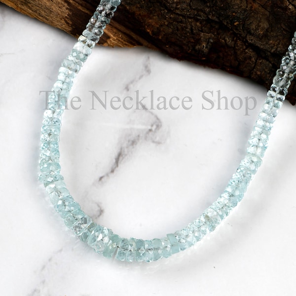 Aquamarine Faceted Rondelle Necklace, Rondelle Necklace, Aquamarine Necklace, Rondelle Necklace, Beaded Necklace, Birthstone Necklace, Gifts