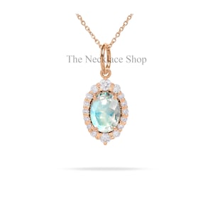 Natuurlijke maansteenhanger, ovaal geslepen halohanger, 18k roségouden bruiloftketting, geboortesteen juni, diamanten hanger effenen, minimale hanger