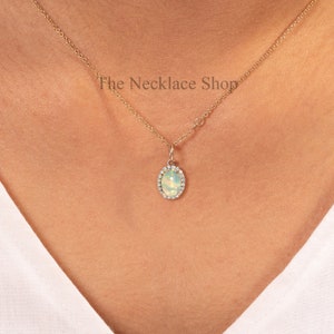 Natural Opal Halo Pendant, Oval Cut Opal Jewelry, 18k Rose Gold Diamond Necklace, Art Deco Vintage Jewelry, Charm Pendant, Wedding Necklace