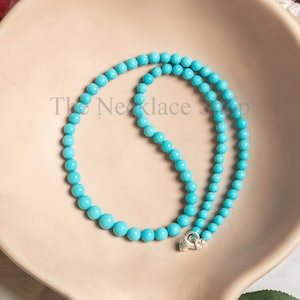Turquoise Smooth Round Beaded Necklace for Women, December Birthstone Necklace, Birthday Gift For Wife, Anniversary Gift, Blue Necklace