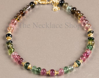 High Quality Multi Tourmaline 18k Gold Bracelet, Natural Tourmaline Delicate Bracelet or Women, For Wedding Gifts, 925 Sterling Silver Chain