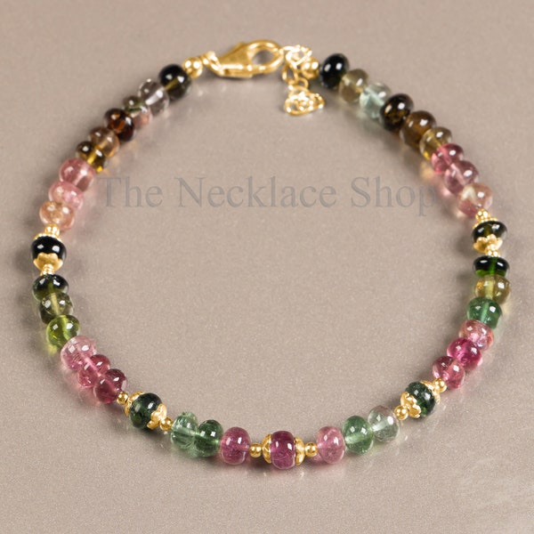 High Quality Multi Tourmaline 18k Gold Bracelet, Natural Tourmaline Delicate Bracelet or Women, For Wedding Gifts, 925 Sterling Silver Chain