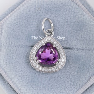 Natural Amethyst Pendant,14k Solid Gold,Necklace for Women,Antique Wedding Gift for Her,Halo Diamond Pendant,February Birthstone,Vintage