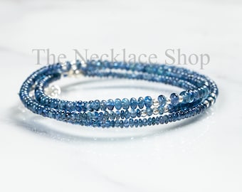 Collana con perline di zaffiro blu AAA, placcata in oro 14k, gioielli fatti a mano