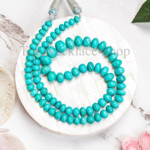 6.5-11mm Top Natural Turquoise Rondelle Necklace, Adjustable Silver Clasp Necklace, Turquoise Gemstone Necklace,Beaded Necklace For Gift Her