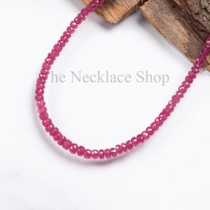 Ruby Faceted Rondelle Beaded Necklace, Gemstone Handmade Necklace For Women, Choker Set For Girlfriend Gifts, Anniversary Suprise Gift