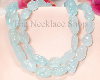 Collar con cuentas de aguamarina, collar de cuentas de piedras preciosas de pepita de aguamarina suave, collar azul claro delicado, collar de piedra de nacimiento de marzo para ella