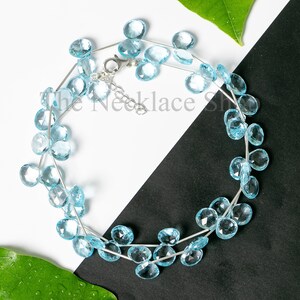 Swiss Blue Topaz Heart Beaded Necklace, Handmade Gemstone Necklace, Gift for Girlfriend, Halloween Gift for her Jewelry, Minimalist Jewlery