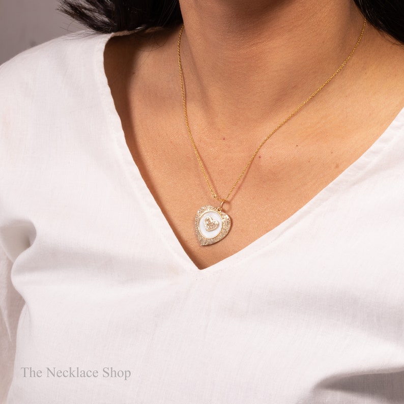 Mother Of Pearl Pendant/Natural Diamond Accents/Dainty Heart Pendant/Delicate Pearl Pendant/Unique Pendant Necklace/Valentines Gift For Her image 3