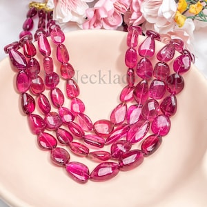 AAA Quality 4 Strands Layering Necklace,Pink Tourmaline Necklace, Gemstone Necklace,Nugget Necklace,Beaded Healing Necklace,Gift for Her/Him