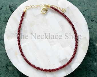 Genuine Ruby Bracelet Gold Plated July birthstone jewelry, Healing Crystals Bracelet, Faceted Rondelle Gemstone Beads, Valentine's Day Gift