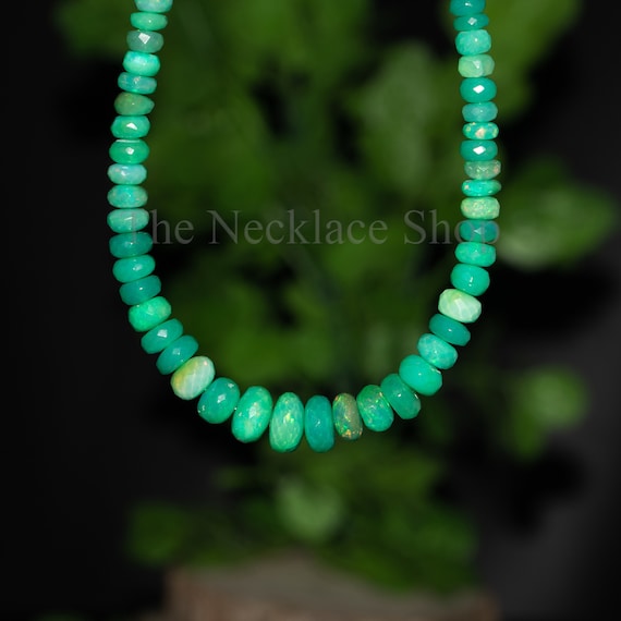 AAA Quality Green Ethiopian Opal Beaded Necklace, Faceted Round 925 Silver Necklace, Green Gemstone Necklace,Gift For Anniversary/Engagement