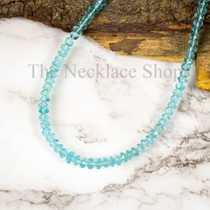 Natural AAA Quality Apatite Gemstone Rondelle Beads Necklace For Women, Beaded Gemstone Choker Necklace Set Handmade Apatite Jewelry Gift