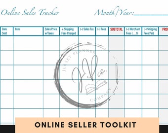 Kit de herramientas para vendedores en línea Tamaño carta (digital/imprimible): lista de verificación de pedidos + rastreador de ventas para Etsy, Ebay, Poshmark, Mercari y otros.