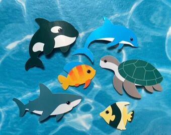 Ocean Animal Sticker Pack Cute Glossy Die Cut Stickers Set Sea Creatures Sharks Orca Turtle Kawaii Journal Decor Gift for Kids Waterproof
