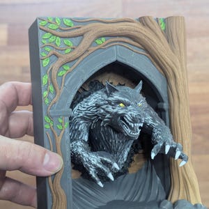 Werewolf Escaping - Book Nook:  Shelf Decor, Library Decor, Fantasy Decor