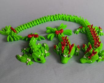 Articulated Mistletoe Dragon – 3D Printed Fidget Toy, Holiday Decor