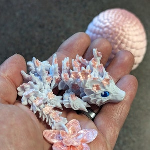 Cherry Blossom BABY Dragon with Dragon Egg - 3D Printed and Fully Articulated 6-inch-long Dragon, Sensory Toy, Fidget Toy, Stocking Stuffer