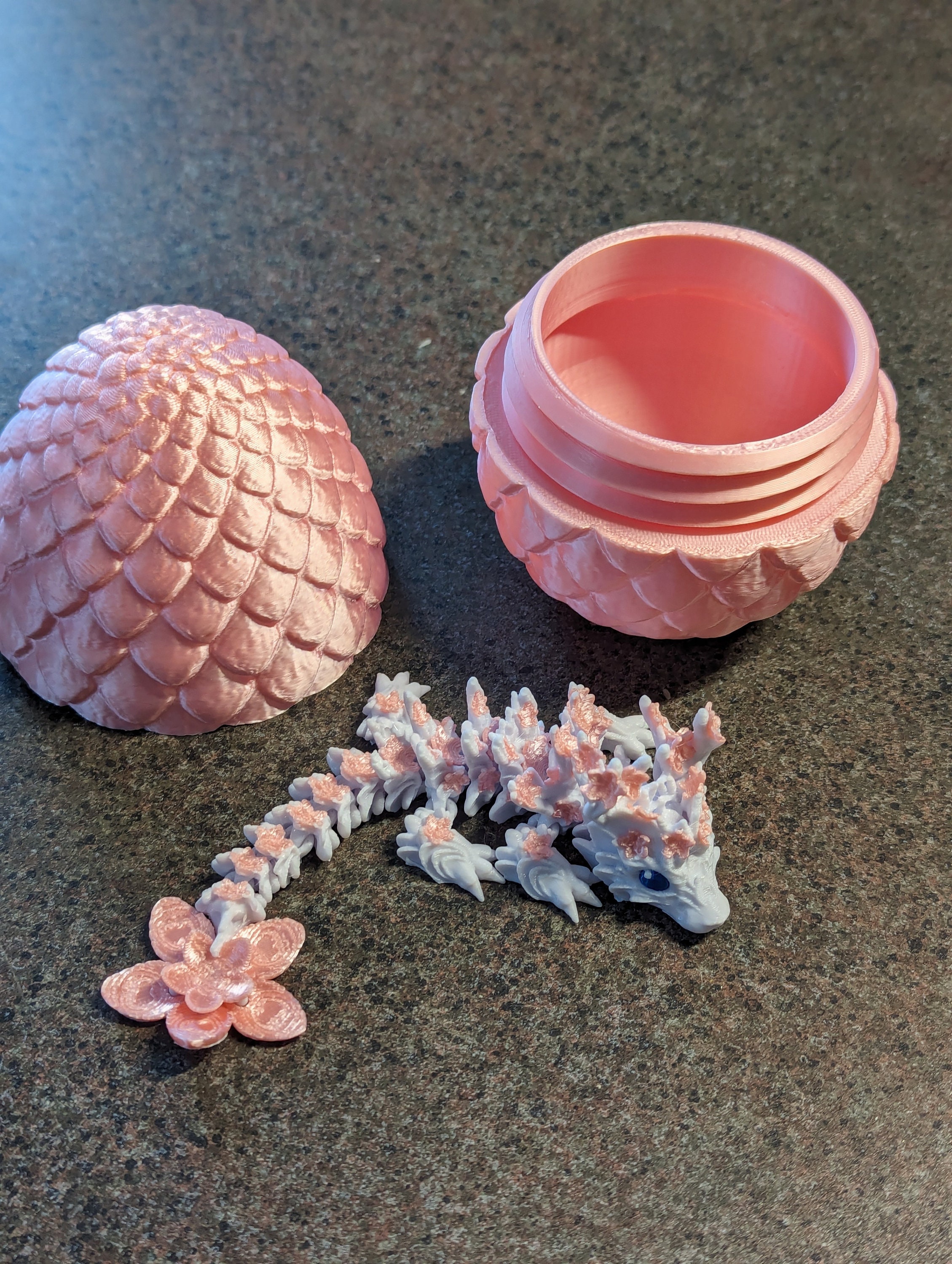 Cherry Blossom BABY Dragon with Dragon Egg - 3D Printed and Fully Articulated 6-inch-long Dragon, Sensory Toy, Fidget Toy, Stocking Stuffer