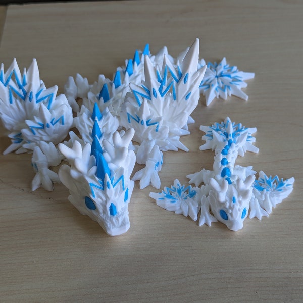 Winter Dragon or Wyvern - two-color - 3D Printed and Fully Articulated Dragon in 2 sizes! Sensory Toy, Fidget Toy, Stocking Stuffer