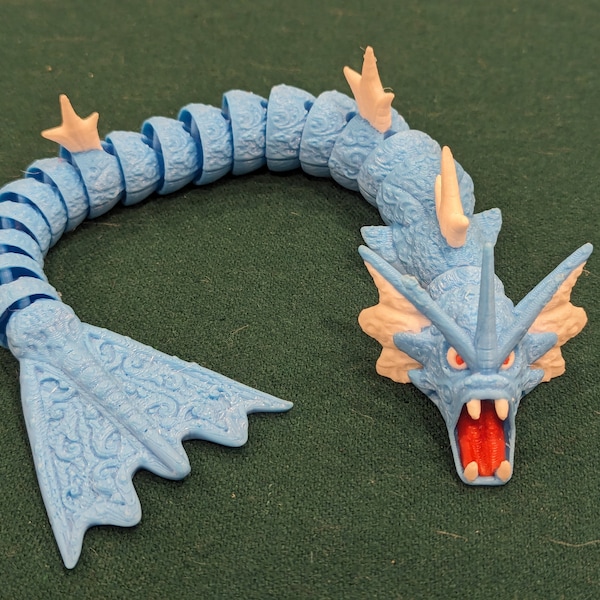 Gyarados ornés - imprimés 3D en 3 couleurs et Pokémon dragon d'eau entièrement articulé