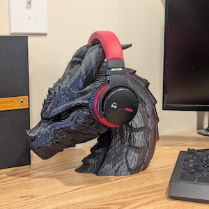 Soporte para auriculares con diseño de dragón: decoración para estanterías, bibliotecas, fantasía, escritorios, almacenamiento de auriculares para pared.