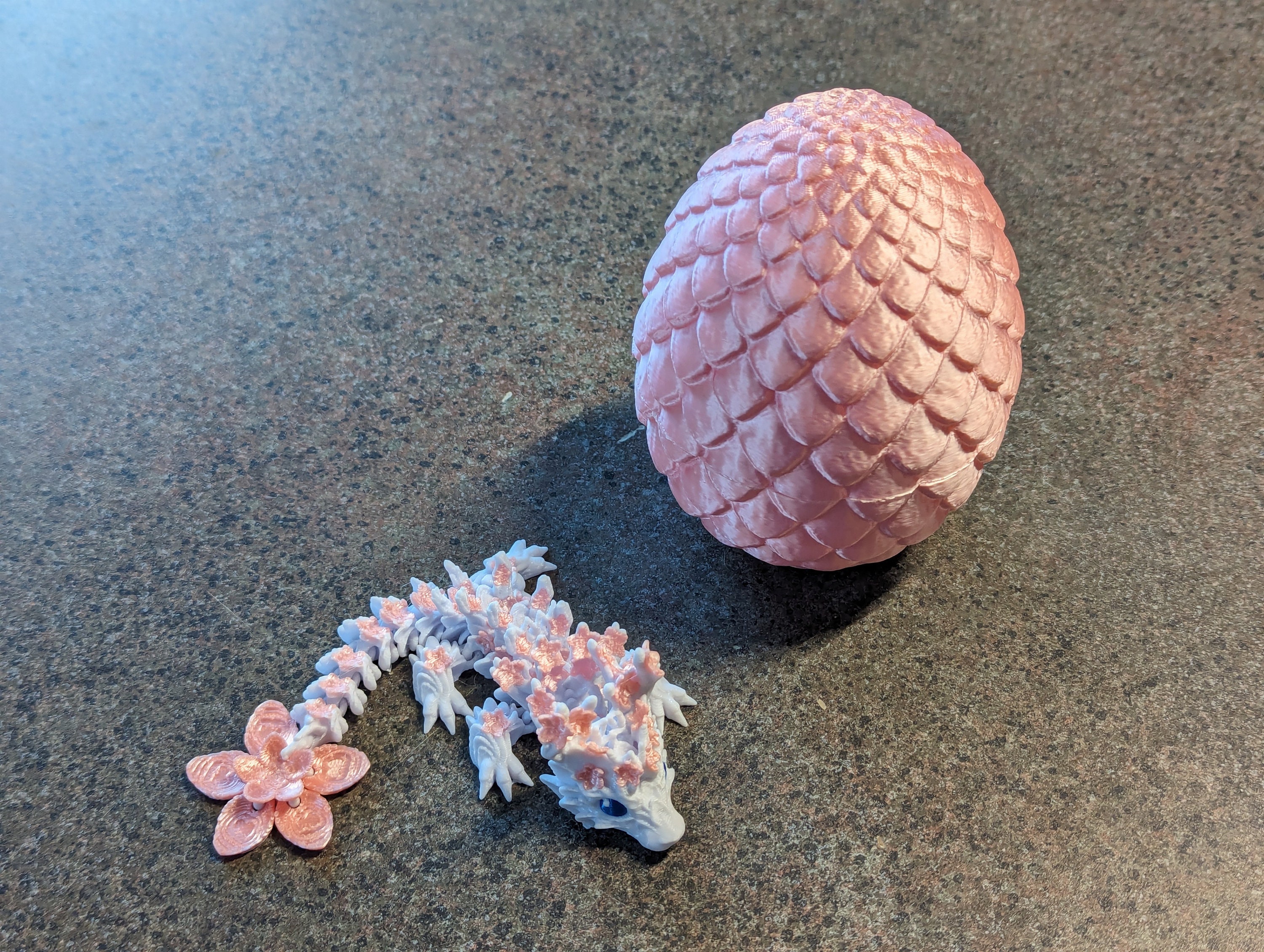 Cherry Blossom BABY Dragon with Dragon Egg - 3D Printed and Fully Articulated 6-inch-long Dragon, Sensory Toy, Fidget Toy, Stocking Stuffer