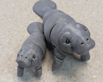 Manatee - Cute, Flexible Figure - articulated toy, sensory toy, fidget toy, stim toy, stocking stuffer, shelf decor