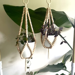 Beaded plant hanger, boho decor, macrame