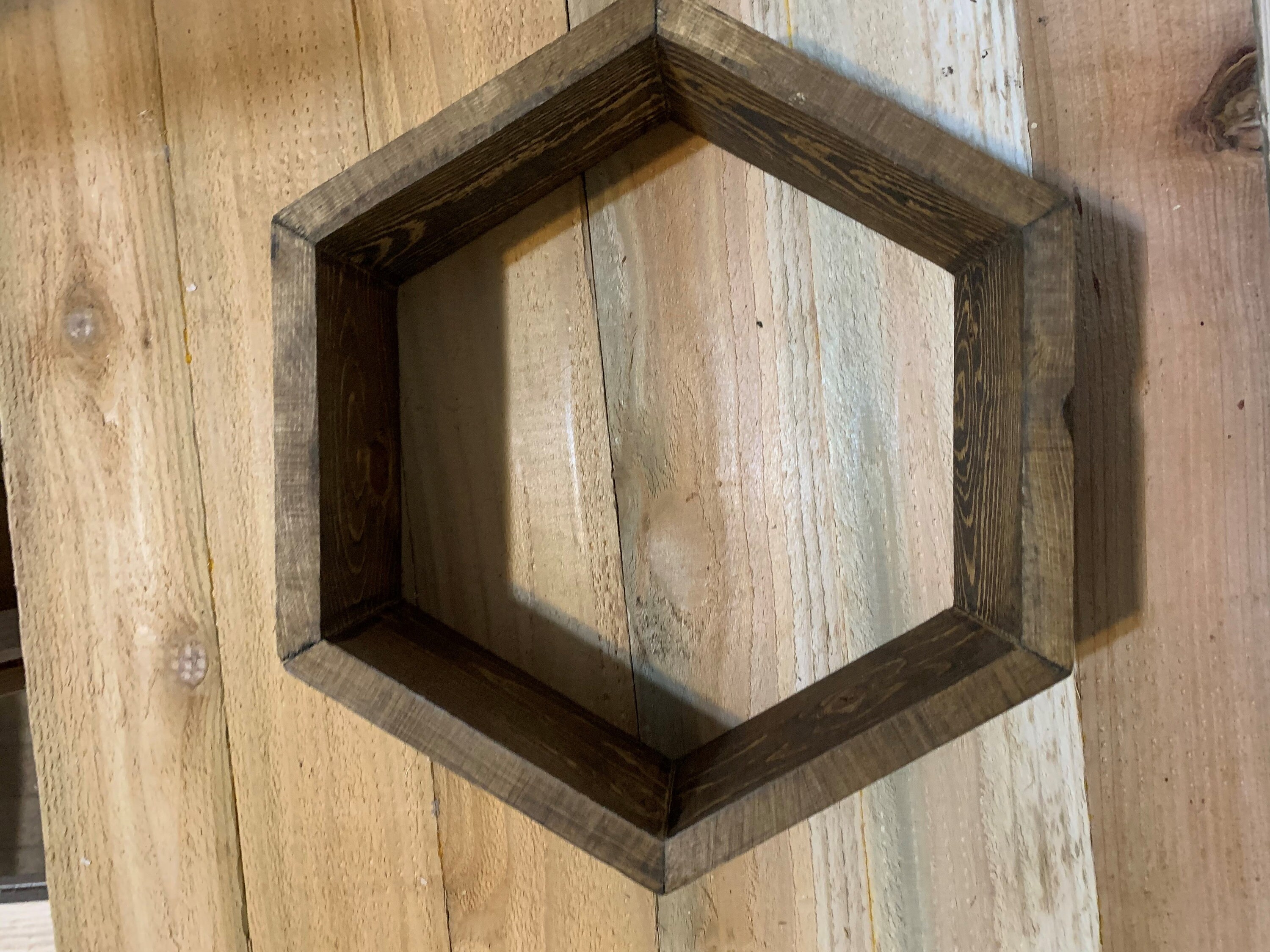 Reclaimed wood hexagon wall hanging. Etsy