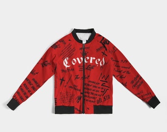 Reverse Flu Game Jordan 12 Bomber Jacket | Christian Streetwear Gift for men for women | Covered By The Blood | Equris Clothing