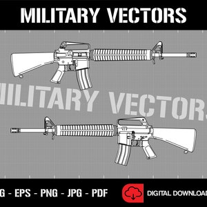 M16A2 Military Rifle - Silhouette Diagram Drawing Art - Digital SVG Vector Cricut File