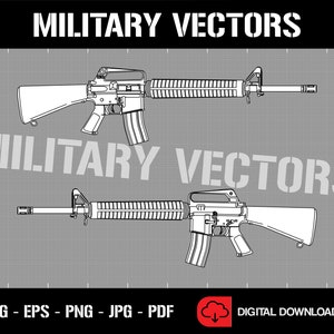 Rifle militar M16A2 - Arte de desenho de diagrama de silhueta - Arquivo digital SVG vetorial Cricut