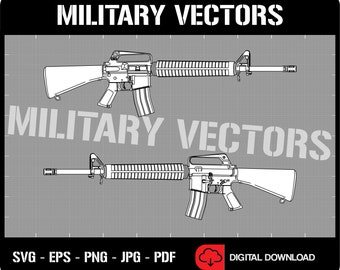 M16A2 Military Rifle - Silhouette Diagram Drawing Art - Digital SVG Vector Cricut File