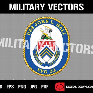 Fragata Naval USS John L. Hall FFG-32 - Patch Logo Decal Emblem Crest Insignia - Arquivo Digital Svg Vector Cricut
