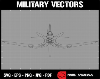 Vought F4U-1 Corsair Fighter Aircraft Line Drawing Blueprint Outline Silhouette - Digital Vector Cricut Cut File .svg .eps .png .jpg