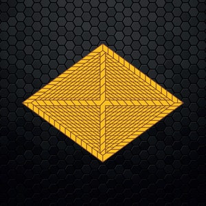 Puede incluir: Un patrón amarillo en forma de diamante con un diseño geométrico sobre un fondo de panal negro.