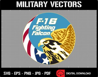 F-16 Fighting Falcon Military Fighter Jet - Patch Logo Emblema de la cresta de la insignia - Archivo digital Svg Vector Cricut