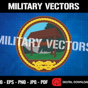 May include: A digital illustration of a military camp scene with a wooden shelter, trees, and a rope border. The text "MILITARY VECTORS" is at the top of the image and the text "CAMP DAVID" is visible inside the rope border.