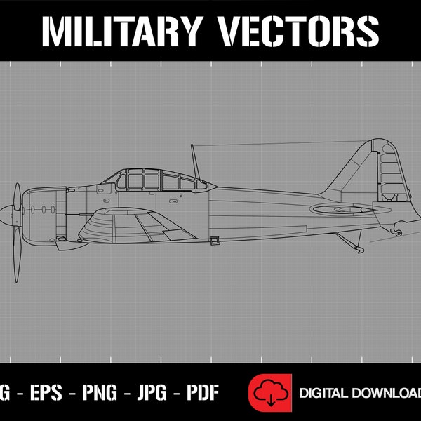 A6M Zero Fighter Aircraft Line Drawing Blueprint Outline Silhouette - Digital Vector Cricut Cut File .svg .eps .png